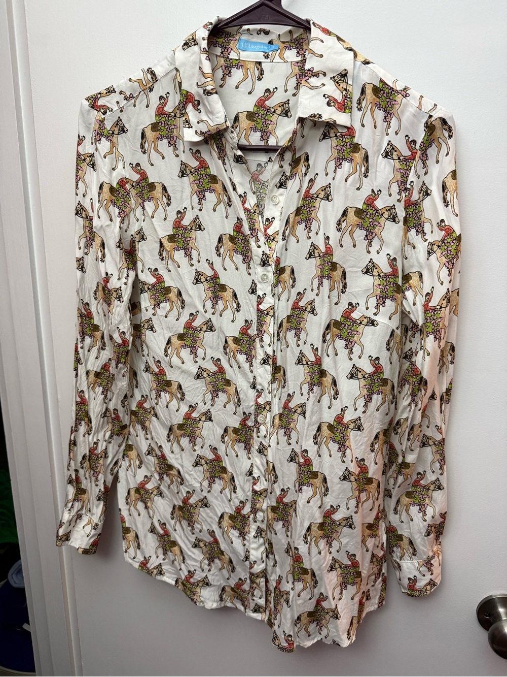 Equestrian Print Button-Down Shirt - White
